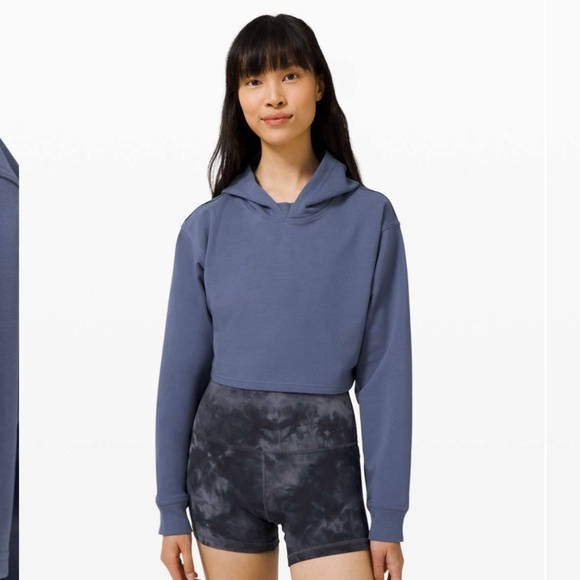 Lululemon All Yours Cropped Hoodie Shirt Ink Blue Pullover Stretch Womens Size 4 - Picture 2 of 15